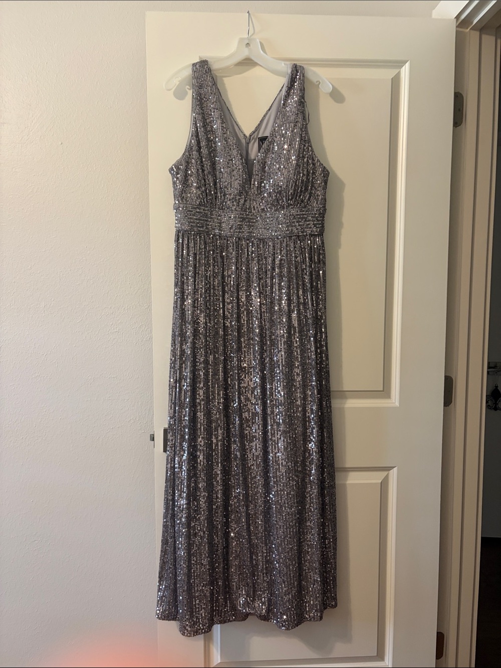Silver Sequin V-Neck Maxi Dress